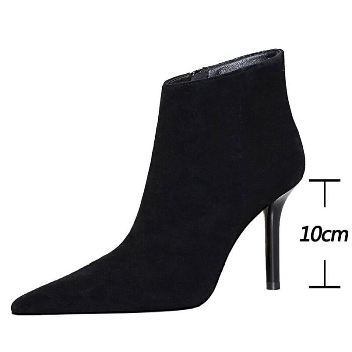 1619-5Suede ankle boots Women's heel winter boots Pointed toe stiletto boots-Bigtree shoes - Image 4