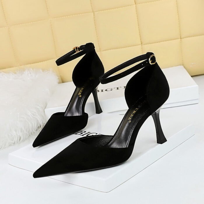 BIGTREE SHOES 8323-7 European and American Style Fashionable Simple Pedicure Slimming Suede Shallow Mouth Pointed-Toe Hollowed Ankle-Strap High Heel Women's Sandals - Image 2