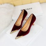 BIGTREE 1818-1 European and American Fashion  Thinner Wine Glass Heel High Heel Suede Shallow Mouth Metal Pointed-Toe Women's Shoes