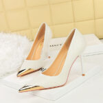 BIGTREE SHOES 3739-8 European and American Retro High Heels Stiletto Heel Banquet Women's Shoes Snake Pattern Patent Leather Shallow Mouth Metal Pointed High Heel Shoes - Image 4