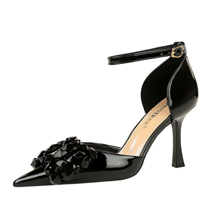 BIGTREE SHOES 8323-h27 European and American Style Women's Shoes High Heel Patent Leather Shallow Mouth Pointed-Toe Hollowed Rhinestone Bow Strap Women's Sandals - Image 5