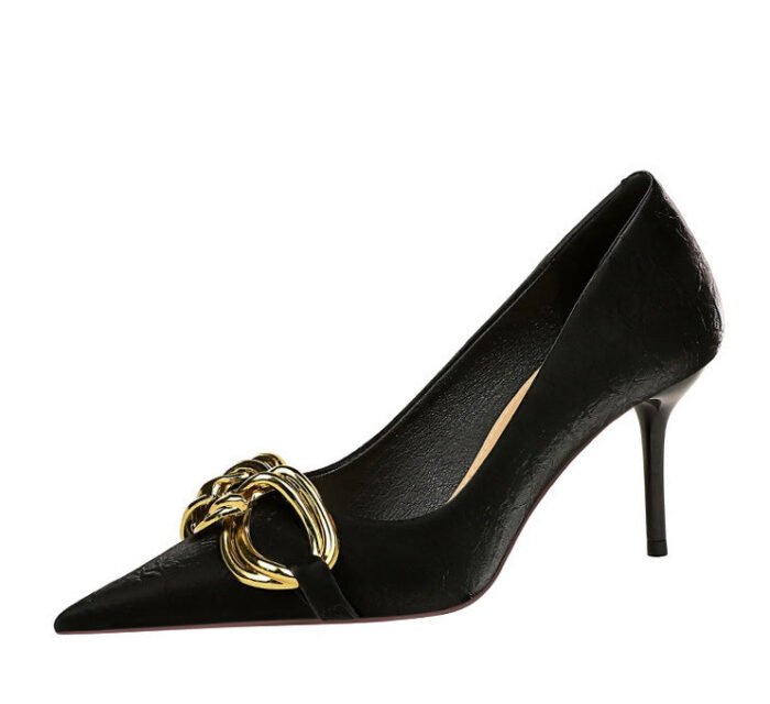 7239-A1 European and American fashion banquet women's shoes fine heel high heel shallow pointed metal buckle single shoes high heels - Image 27