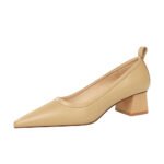 1235-2 Korean Fashion Simple Thick Heel All-Match Kitten Heels Shallow Mouth Pointed Business Ol Office Worker Women's Thin Shoes - Image 5