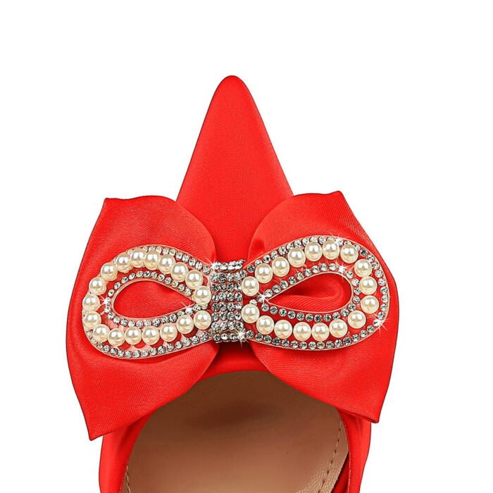 BIGTREE SHOES 18249-Ah28 Banquet Women's Shoes High Heels Stiletto Satin Shallow Mouth Pointed Toe Rhinestone Pearl Bow Pumps Women - Image 3