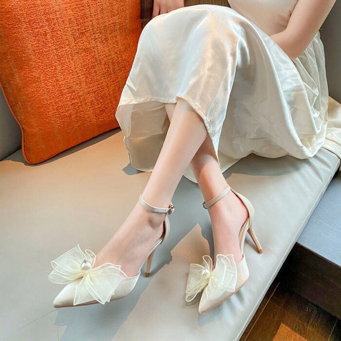 858-60 High Heels Women's New Lace Flower with Buckle Temperament Leisure Pumps - Image 11