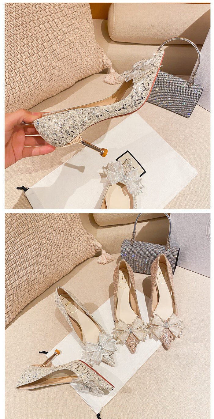 D888-51 Pointed High Heels Women's Stiletto Heel 2022 Spring New High Heels Xiuhe Main Wedding Dress Not Tired Feet Single - Image 11