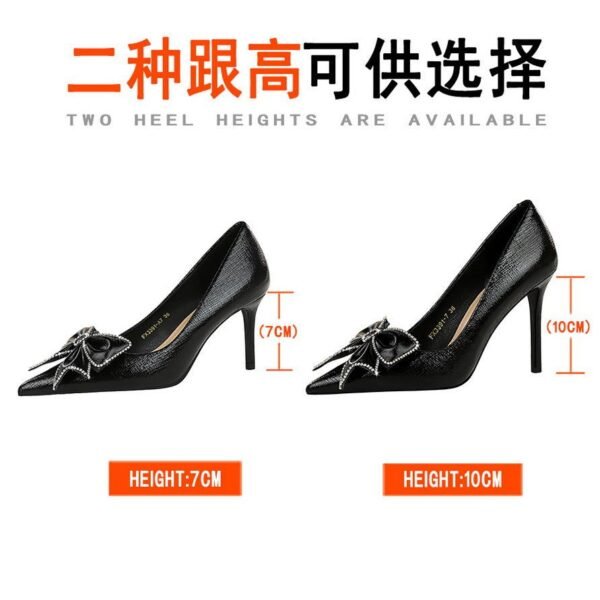BIGTREE SHOES 3391-h53 European and American Style Banquet High Heels Stiletto Women's Shoes Shallow Mouth Pointed Toe Rhinestone Bow Pumps Super High Heel