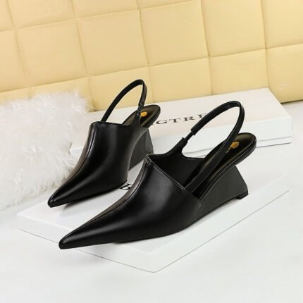 BIGTREE SHOES 1097-3 Retro Europe and America Fashion High Heel Wedge Deep Mouth Pump Hollow Back Strap Sandals High Heels Women's Shoes