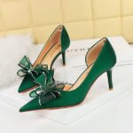 BIGTREE SHOES 3226-Ah38 Korean Style Fashion Banquet Women's Shoes Stiletto Low-Cut Pointed Toe Rhinestone Lace Bow High Heel Pumps - Image 3