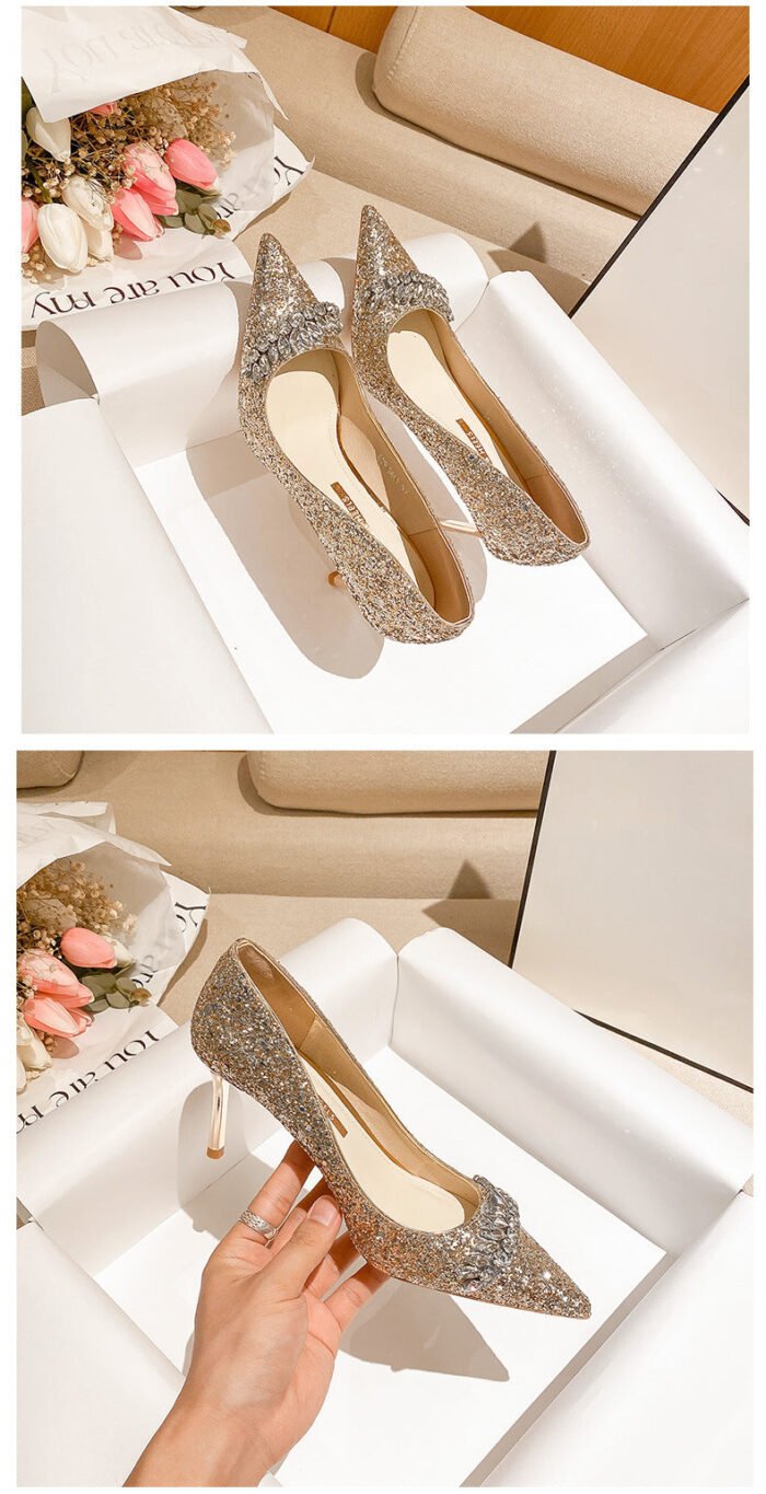 829-90 Wedding Bridal Shoes Pointed High Heels Women's Stiletto Heel Wedding Banquet Shoes - Image 9