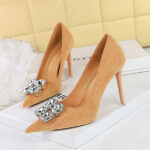 BIGTREE SHOES 9511-k59 Korean Style Fashion Banquet High Heels Stiletto Heel Suede Shallow Mouth Pointed Toe Rhinestone Pumps Women's Shoes - Image 2