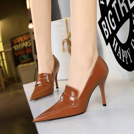 big tree shoes 958-1 Retro European American Style Women's Shoes Stiletto Heel Pointed Toe High-Cut Shoes High Heels Pedicure Slimming Deep Mouth Pumps