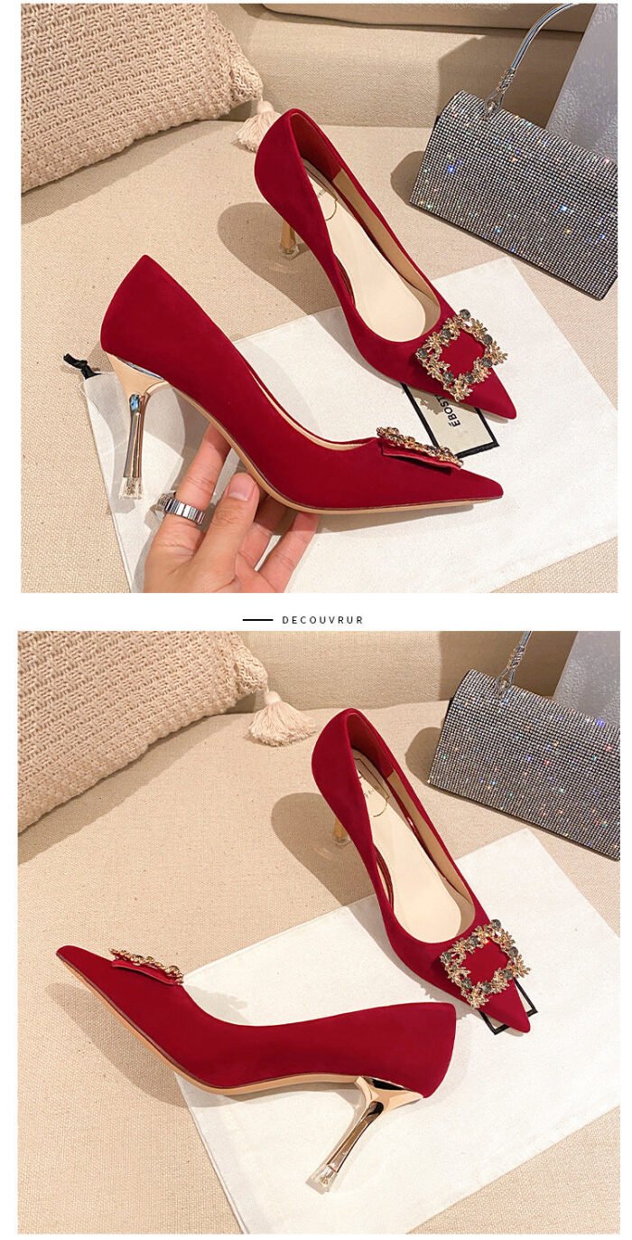 Runnig heels C888-31 Red Wedding Shoes Bridal Shoes High-Grade Pointed Wedding Shoes - Image 9