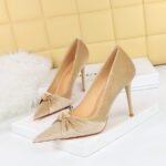 3391-27 European and American Fashion Banquet High Heel Shoes Stiletto Heel Shallow Mouth Pointed Toe Xi Shi Suede Bow Pumps - Image 2