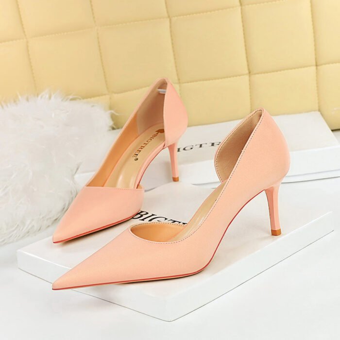 BIG TREE Shoes 3226-A2 Korean Style Simple High Heel Stiletto Low-Cut Pointed Side Hollow-out Business OL All-Matching High Heels Women's Shoes - Image 4
