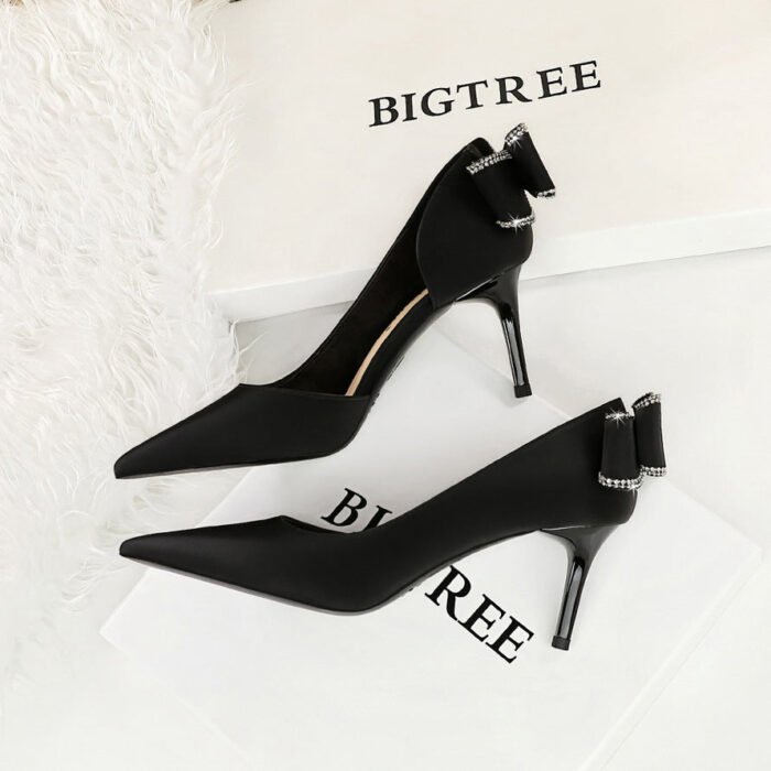 Bigtree shoes 3226-ah36m Korean style fashion banquet women's shoes high heel stiletto low mouth pointed toe side hollow back bow pumps - Image 3