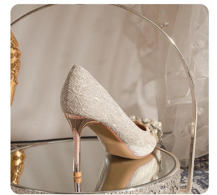 840-12 Rhinestone Pearl High Heels Women Xiuhe Wedding Shoes Stiletto Pointed Toe Large and Small Size Party Shoes - Image 8