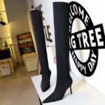 315-A9Over knee boots pointed high heel boots satin elastic boots-Bigtree shoes - Image 3