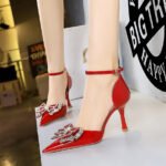 BIGTREE SHOES 8323-h18 European and American Style Banquet Sping Sandal High Heels Women's Shoes Shallow Mouth Hollow-out Rhinestone Bow Sandals