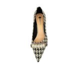 9283-A1 European and American thin-heeled high-heeled shallow-pointed cloth plaid houndstooth metal chain pearl shoes - Image 27