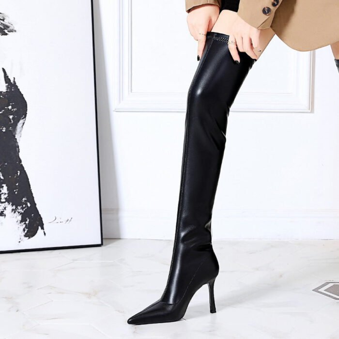 BIGTREE SHOES 365-16 European and American Style Winter Minimalist Boots Super High Heel Stiletto Heel Pointed Toe Sexy Leg Repair Skim-Fit over-the-Knee Boots - Image 4