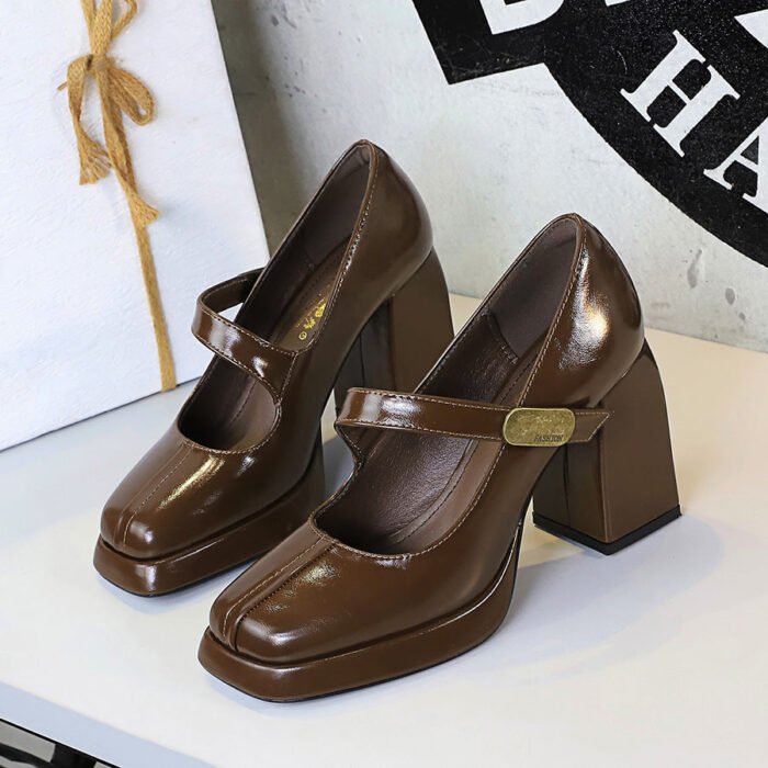 BIGTREE SHOES 1868-k93 Retro Style European and American High Heels Women's Shoes Chunky Heel High Heel Waterproof Platform Metal Buckle Ankle-Strap Shoes - Image 3