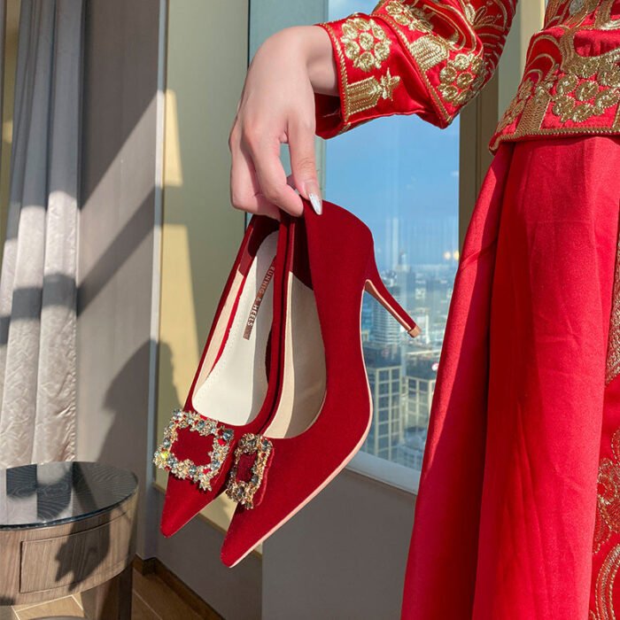 Runnig heels Runnig heels 878-31 Wedding Shoes Bridal Shoes Wedding Dress Two-Way Red High Heels Women's Shoes - Image 1