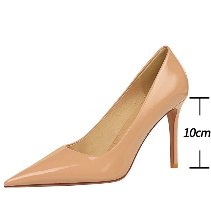 6122-3Lacquer leather high-heeled shoes Feminine thin high-heeled shoes Office shoes-Bigtree shoes - Image 2