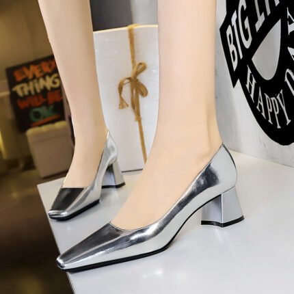 BIGTREE SHOES 5288-9 Retro European American Style Women's Shoes Mid Heel Chunky Heel Square Toe Shallow Mouth Pedicure Versatile Banquet Spring and Autumn Single-Layer Shoes