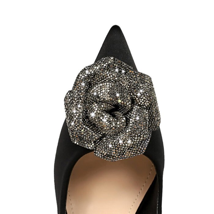 BIGTREE SHOES 18249-ah52 European and American Style Light Luxury Banquet Women's Shoes Stiletto Heel Satin Shallow Mouth Pointed Toe Rhinestone Flower Shoes - Image 4