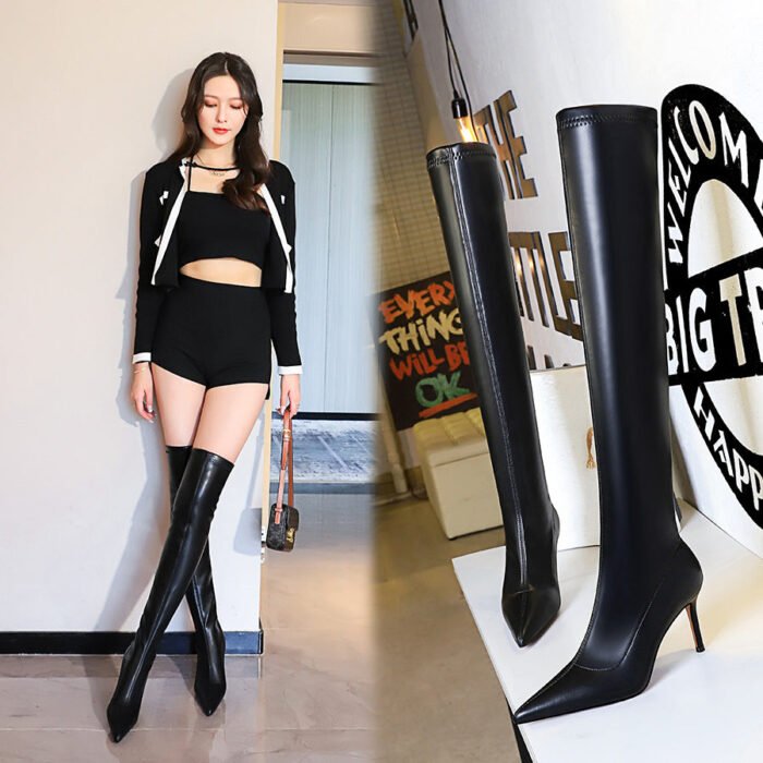 BIG TREE SHOES 315-a16 European and American Fashion Sexy Nightclubs Thinner Simple Boots Stiletto Heel Pointed Toe Leg Trimming over the Knee Length - Image 2