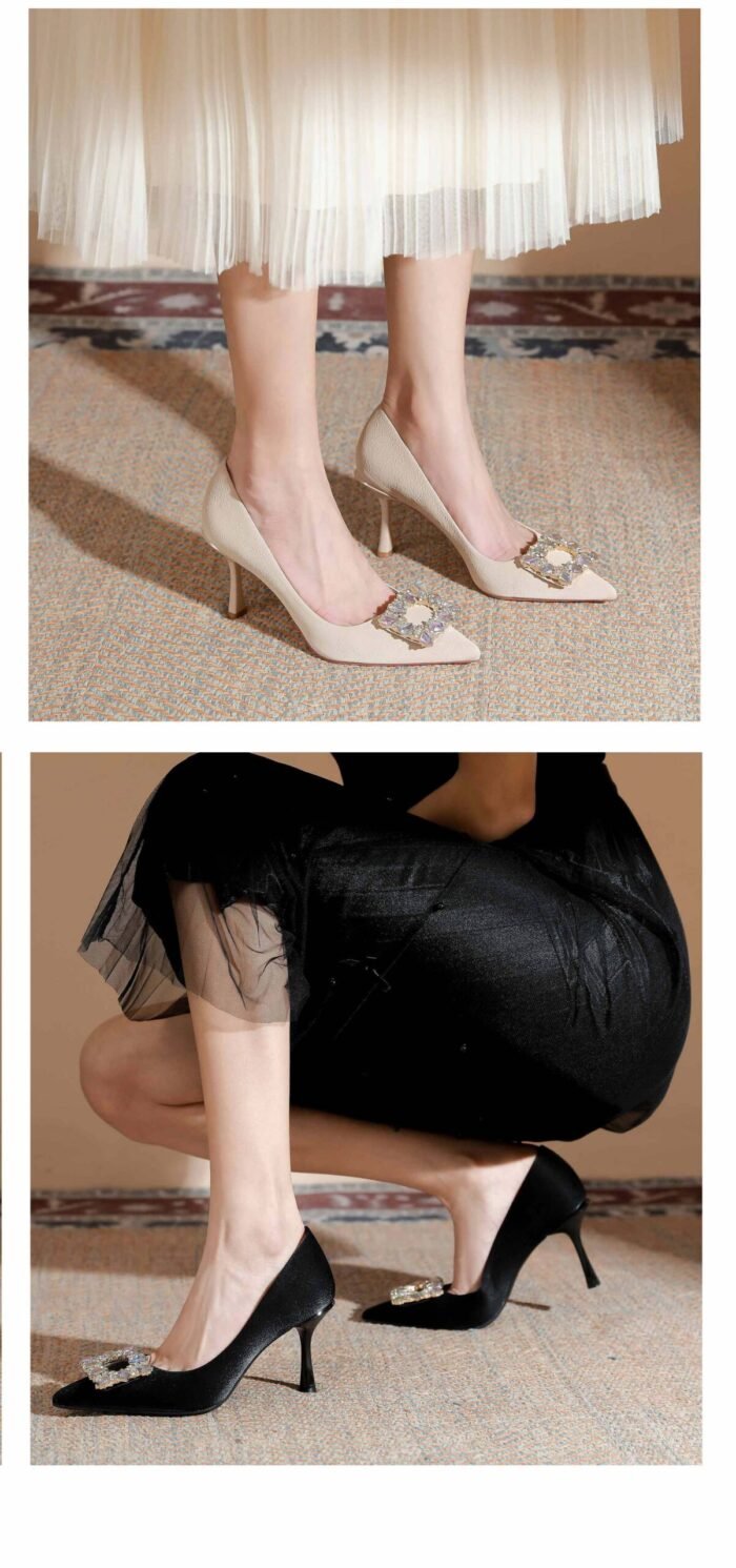 899-101 High Heels Women Houndstooth Pointed Toe Low-Cut Shoes Large and Small Size 32-Size 40 - Image 11