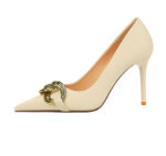 7239-1 European And American Fashion Slim Thin-heeled Super High-heeled Women's Shoes Shallow Pointed Big Metal Buckle Shoes - Image 30