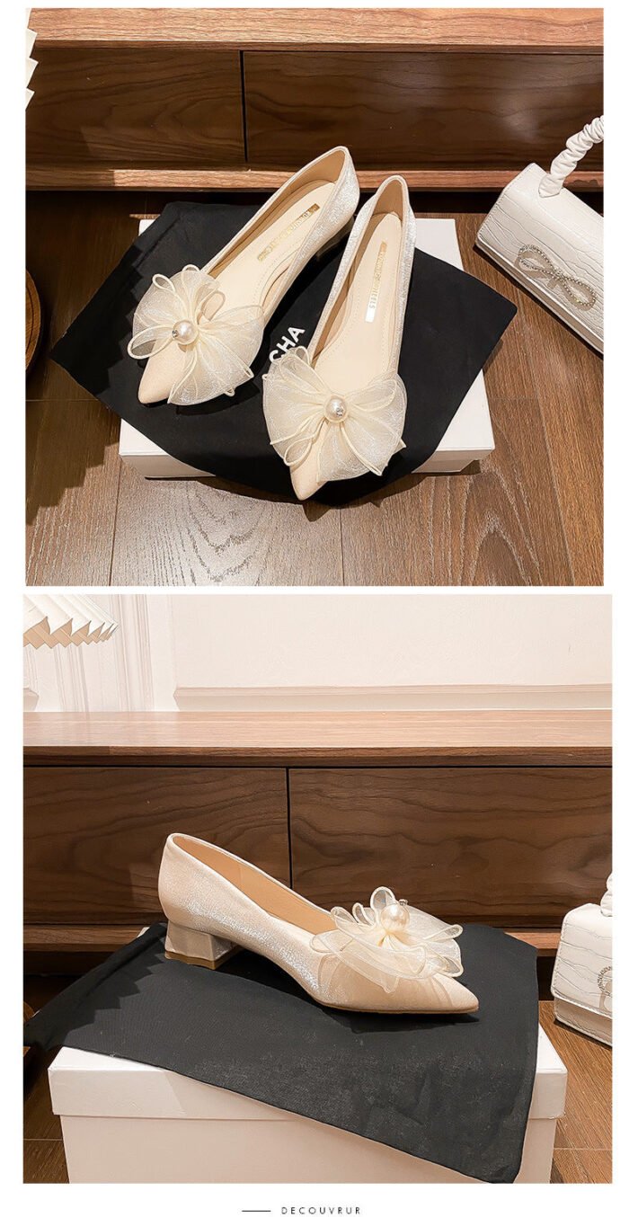 3118-60 Pointed High Heels Women's Chunky Heel Wedding Shoes High-Grade Xiuhe Wedding Dress Annual Meeting Pumps - Image 8