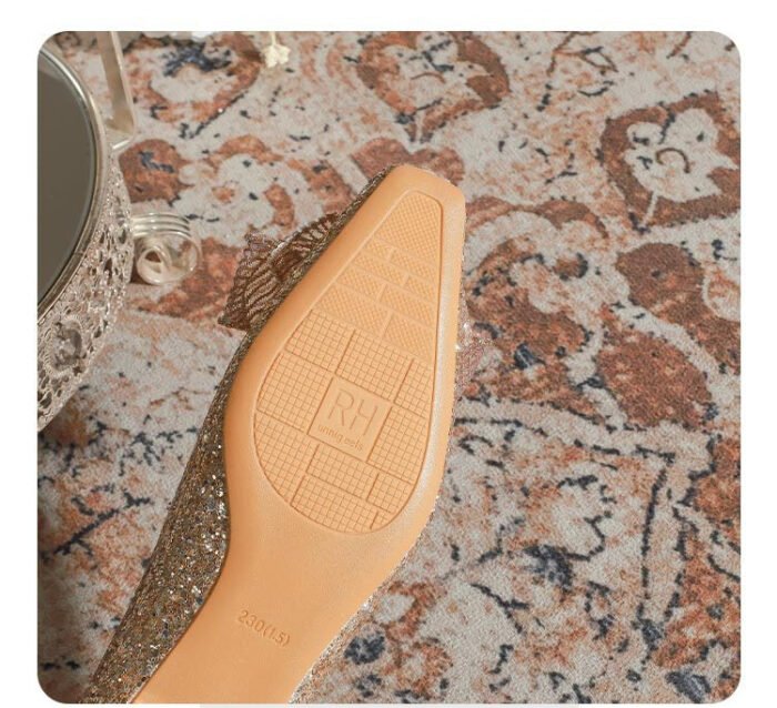 A29-136 French Square Head Gold Flat Low Heel Niche High Sense Bridesmaid Shoes Women - Image 8