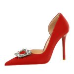 BIG TREE 626-K2 Banquet High Heels Stiletto Heel Shallow Mouth Pointed Side Hollow Metal Rhinestone Buckle European and American Style Pumps - Image 5