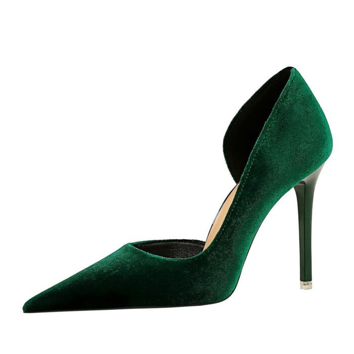 BIG TREE SHOES 1363-6 European and American Style Fashion Banquet High Heels Stiletto Heel Shallow Mouth Pointed Toe Side Hollow Xi Shi Suede High Heel Pumps - Image 5