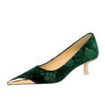 BIGTREE SHOES 237-30 Banquet National Style Women's Shoes Stiletto Mid-Heel Shallow Mouth Metal Pointed Flower Embossed Suede Suede Pumps - Image 5