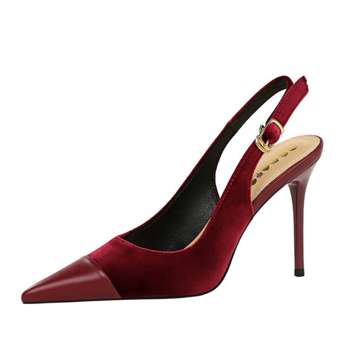 BIGTREE SHOES 8315-1 High Heels Women's Shoes Shallow Mouth Suede Thick Suede Stitching Pointed Toe Slingback Hollow out Back Strap Pumps - Image 5