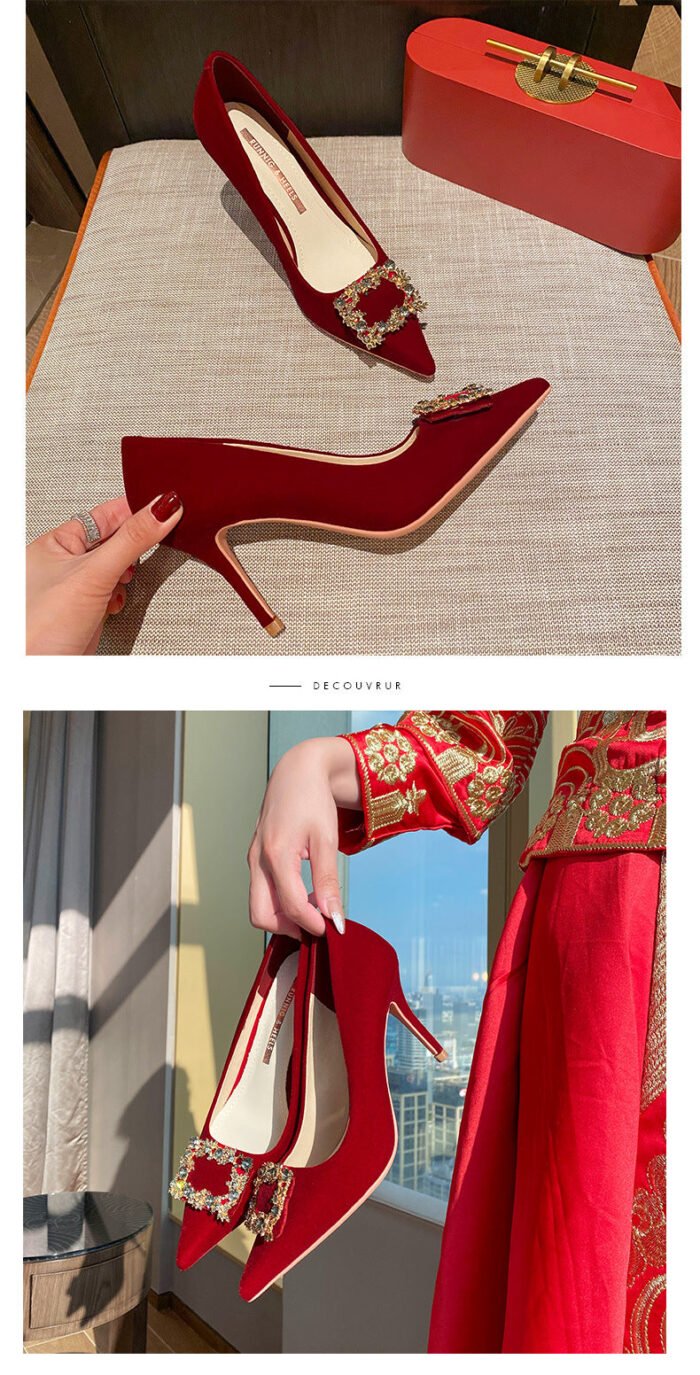 Runnig heels Runnig heels 878-31 Wedding Shoes Bridal Shoes Wedding Dress Two-Way Red High Heels Women's Shoes - Image 10