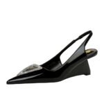 Bigtree shoes 1097-k36 banquet wedge women's shoes high heel low-cut hollow out back strap painted triangle metal rhinestone buckle pumps - Image 5