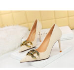 7239-1 European And American Fashion Slim Thin-heeled Super High-heeled Women's Shoes Shallow Pointed Big Metal Buckle Shoes - Image 16