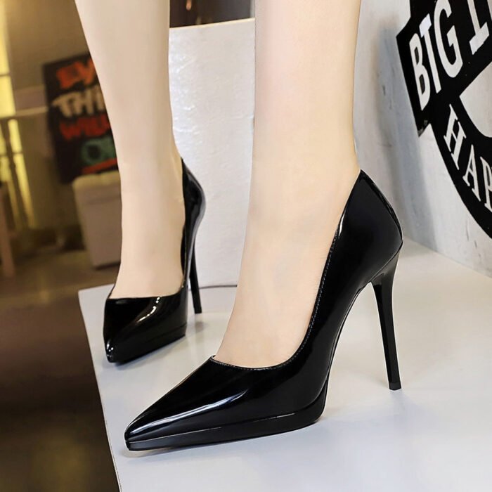 BIGTREE SHOES 3255-11 European and American Style Banquet High Heels Women's Shoes Shallow Mouth Pointed Toe Metal Stiletto Ultra High Heels Waterproof Platform Single Shoes - Image 3