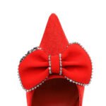 BIGTREE SHOES 516-h31 Korean Style Fashion Banquet High Heels Stiletto Women's Shoes Suede Shallow Mouth Pointed Toe Rhinestone Bow Pumps - Image 3