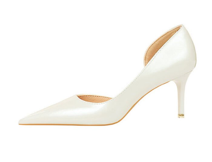 1363-A2 Korean fashion slim banquet fine heel high heel shallow pointed side hollow patent leather women's shoes single shoes high - Image 44