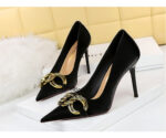 7239-1 European And American Fashion Slim Thin-heeled Super High-heeled Women's Shoes Shallow Pointed Big Metal Buckle Shoes - Image 12