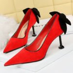 17175-A2Bowknot women's high heel shoes with pointed suede-Bigtree shoes