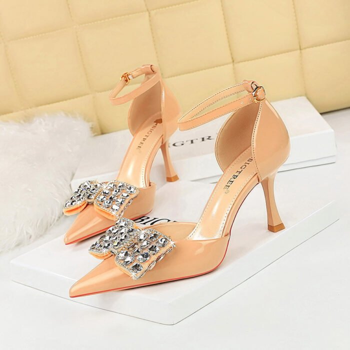 BIGTREE SHOES 8323-h20 Summer High Heels Women's Shoes Sping Sandal Pointed-Toe Hollowed Rhinestone Bow Ankle-Strap High Heel Sandals - Image 3