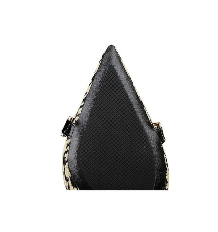 8829-1 Korean version of high-heeled shoes with lattice pattern shallow mouth side hollow houndstooth pearl metal chain super high-heeled shoes - Image 22