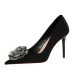 BIGTREE SHOES 18249-H52 European and American High Heels Women's Shoes Stiletto Heel Satin Shallow Mouth Pointed Toe Rhinestone Rose Pumps - Image 4